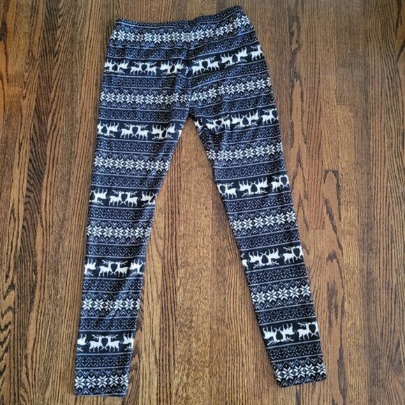 Pink Rose Holiday Tights Reindeer Print Leggings Women's Size Medium - Picture 6 of 8